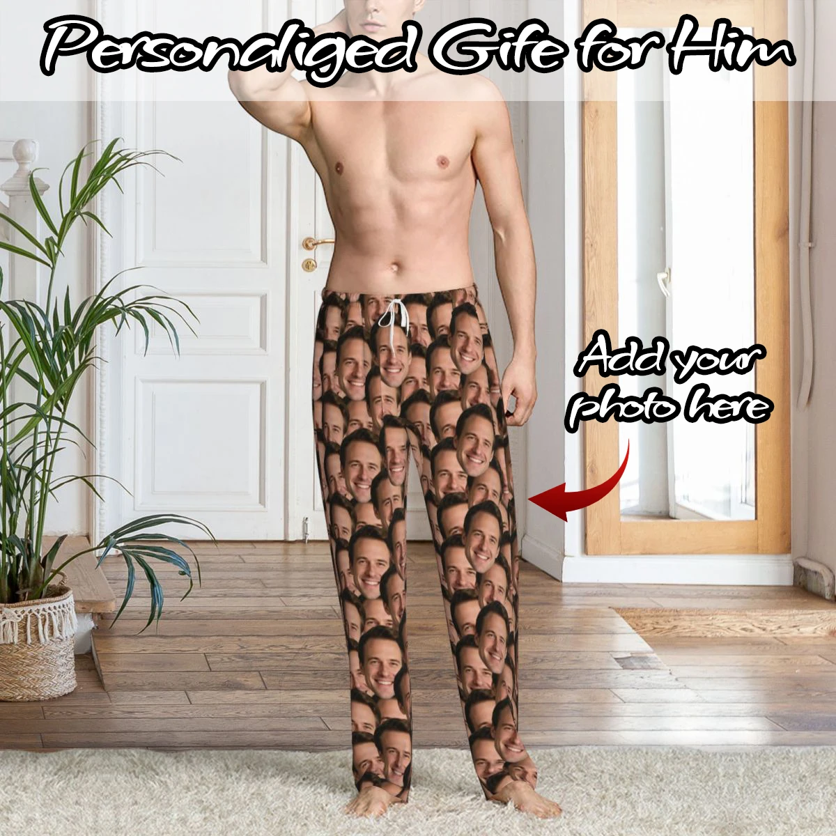 Thermal Long John - Personalisierte Schlafhose mit Gesichtsfoto, Langarm-Warm-Pyjama für