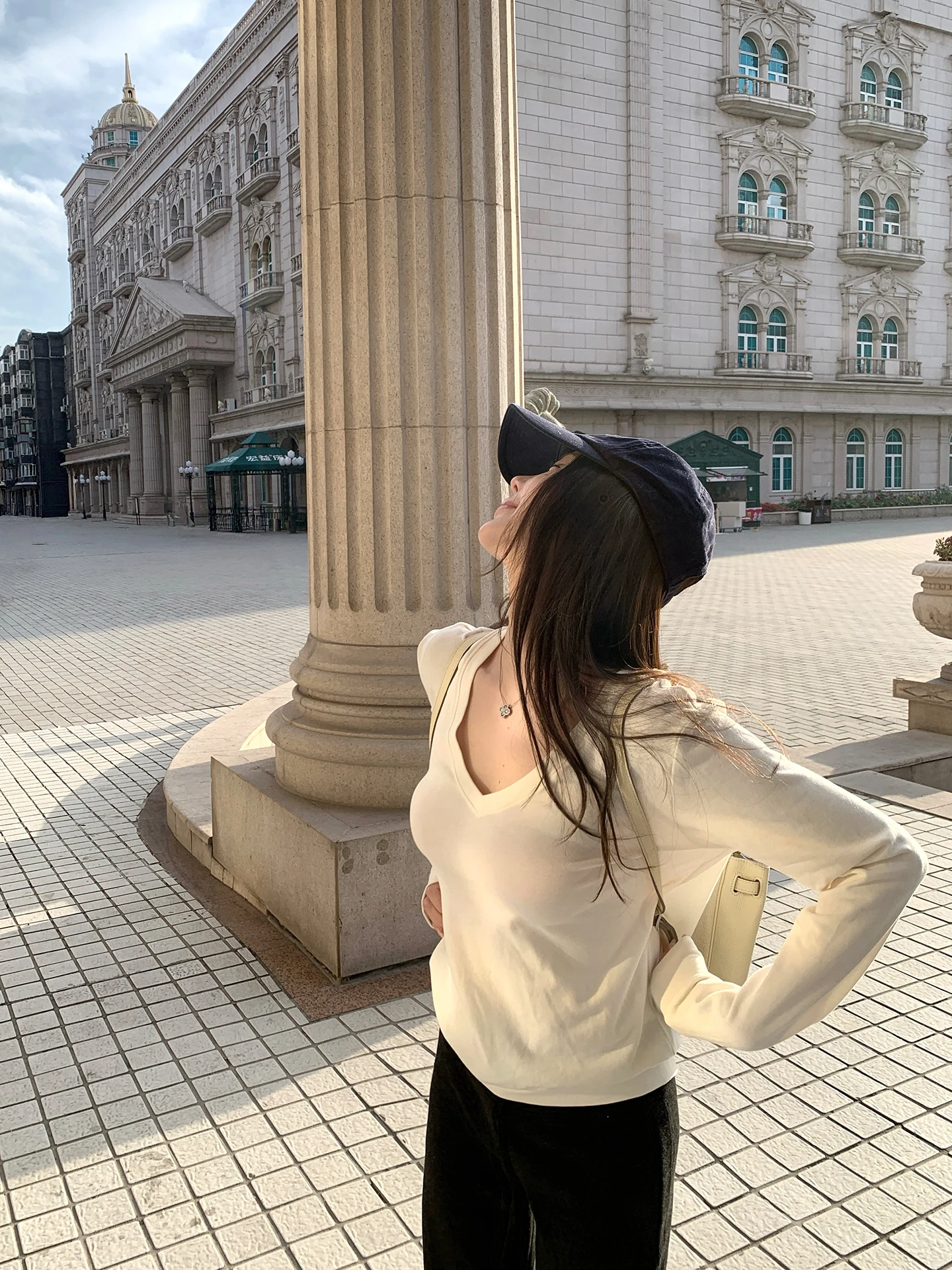 

Женская футболка свободного кроя Sister Titi Long Sve V-Ne, повседневная внутренняя одежда, базовая одежда из смеси хлопка и полиэстера