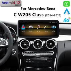 Android 12 HD Car Radio CarPlay GPS Navigation Stereo For Mercedes Benz Class C W205 C200 C260 2016 LHD Multimedia Player Screen