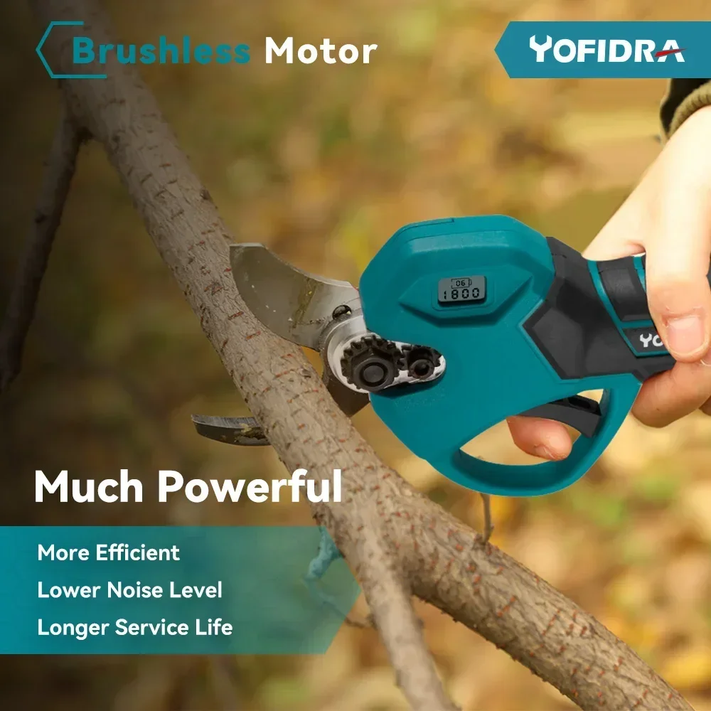 Yofidra Brushless Electric Pruner Pruning Shear 30mm Rechargeable Scissors Fruit Tree Garden Power Tools For Makita 18V Battery