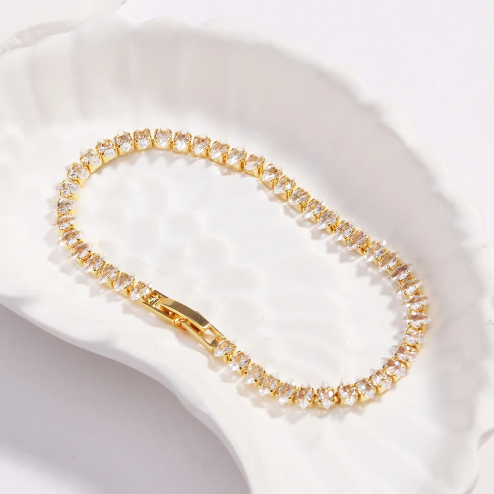 New Marquise Oval Square Cut Luxury Silver Color on Hand Tennis Bracelet Bangle for Women Party Gift Jewelry