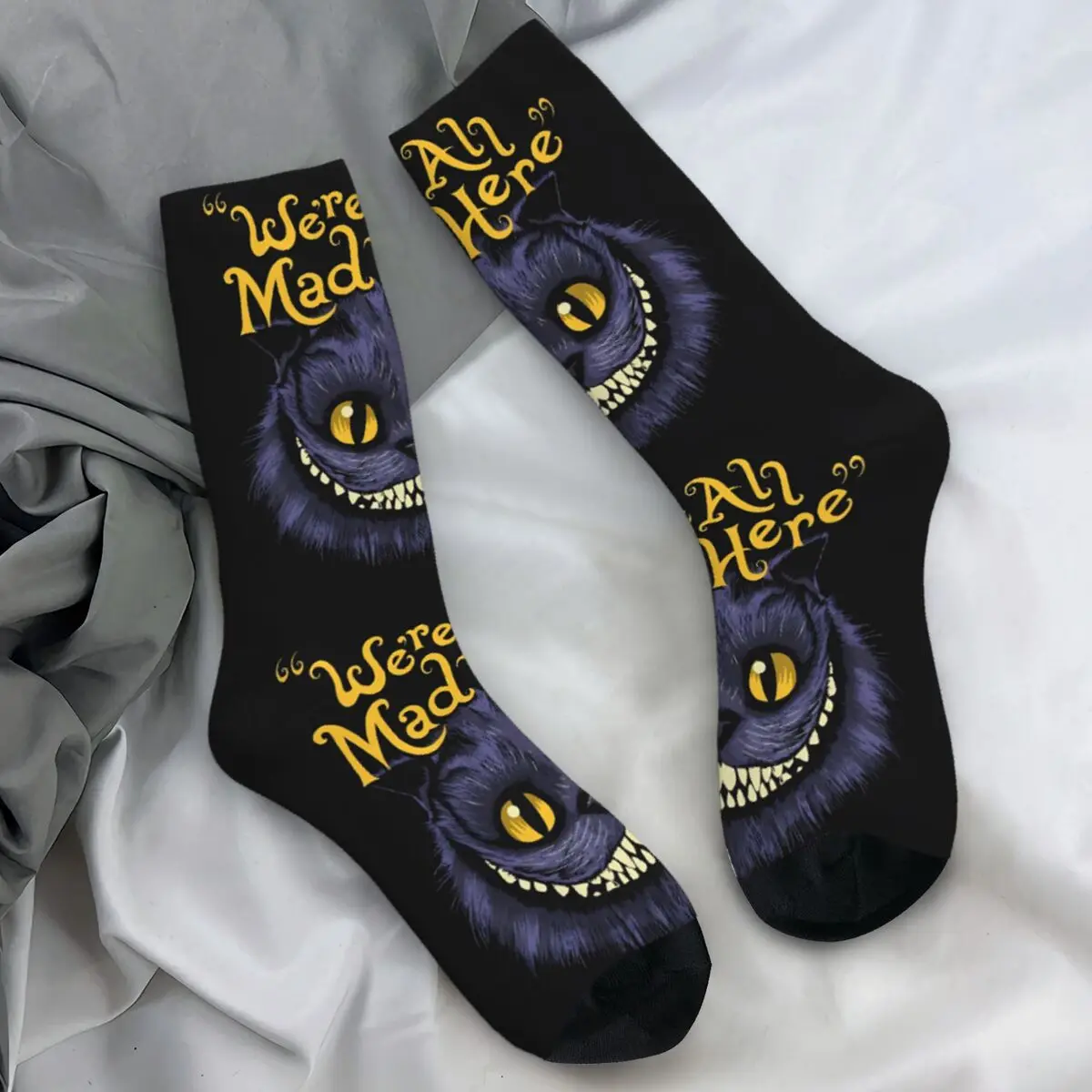 Alice In Wonderland Cheshire Cat Socks Funny Stockings Autumn Anti Slip Unisex Men Socks High Quality Graphic Cycling Socks