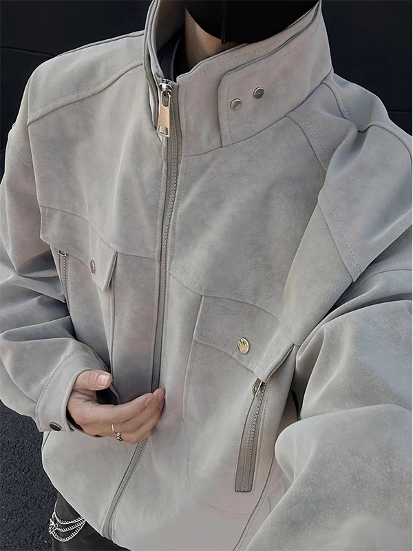 

Мужская демисезонная куртка из искусственной кожи большого размера в американском ретро-стиле, рабочая одежда, с воротником-стойкой