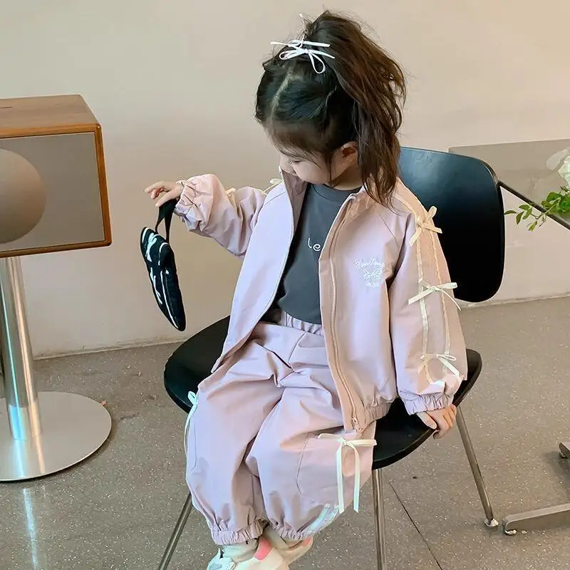 Kawaii فتاة معطف الموضة السراويل الرياضية مجموعة طالب ربيع الخريف الكرتون عادية عالية الرقبة سترة 2 قطعة مجموعة ملابس الأطفال