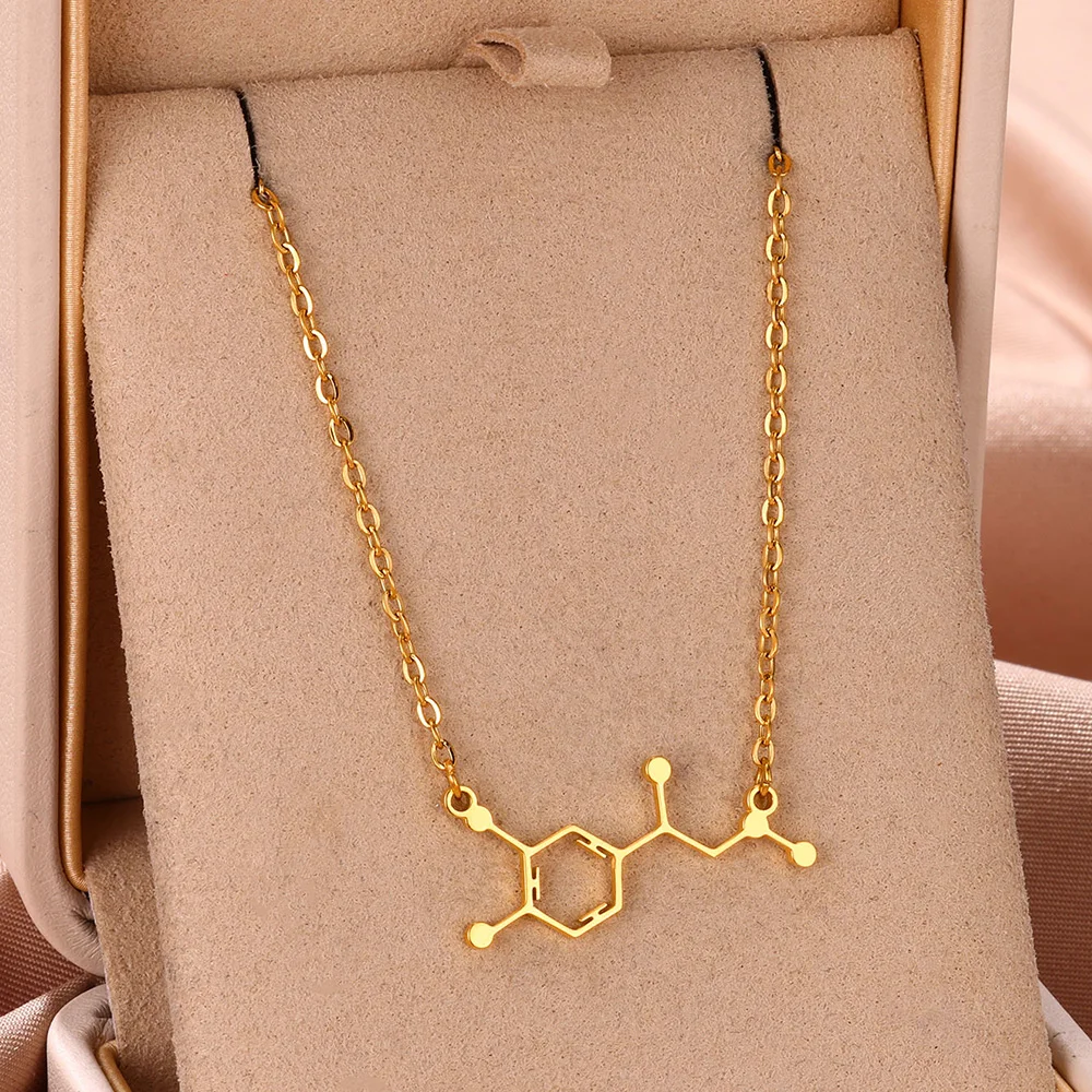 Stainless Steel Molecule Necklaces Chemical Formula Necklace For Women Serotonin Structure Formula Pendant Graduation Gift New