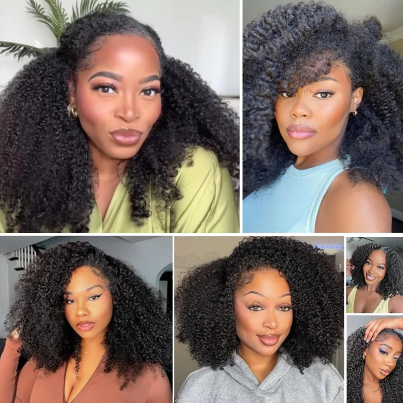 4C 아프로 곱슬곱슬한 버진 브라질리언 생인모 헤어 익스텐션 웨이브 번들 100% 미가공 생모 곱슬곱슬한 자연색 풀 엔드