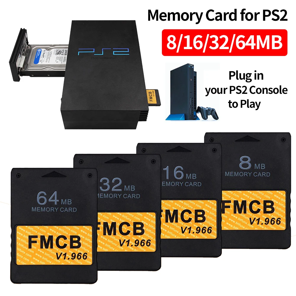 8MB/16MB/32MB/64MB Memory Card Game Pre-installed MC Boot Program Card Free McBoot v1.966 for Sony Playstation PS2