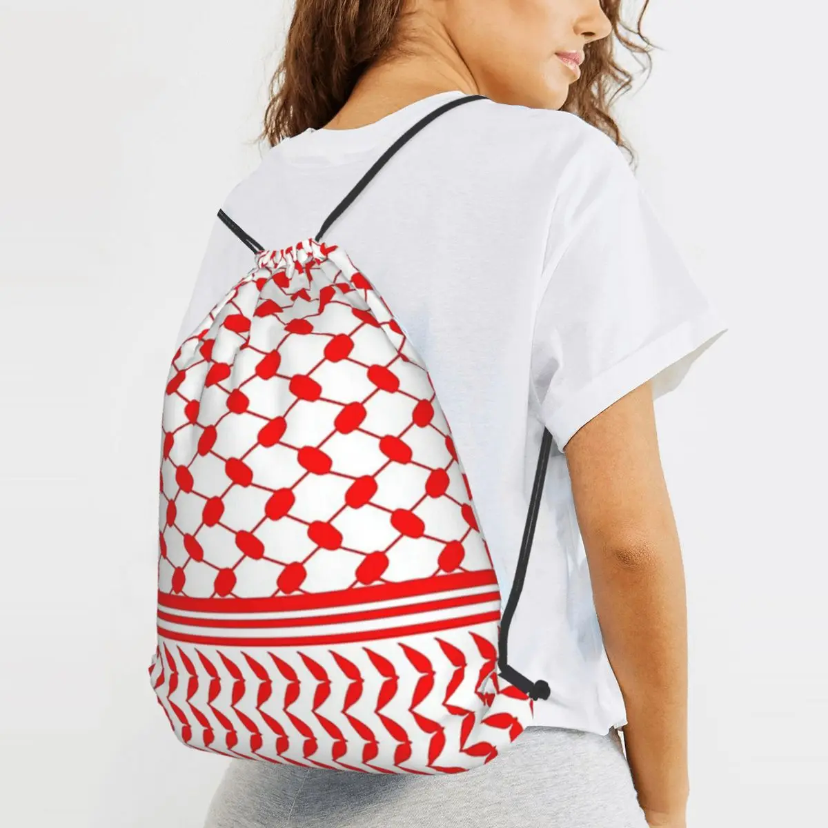 Red Kufiya Middle Eastern Backpacks Multi-function Drawstring Bundle Pocket Sports Bag Book Bags for Man Woman Students