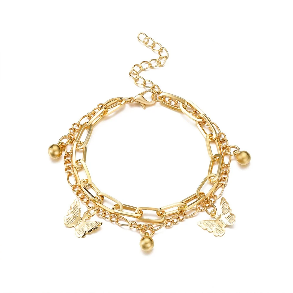 أنيق طبقة مزدوجة فراشة سحر سوار للنساء أزياء جميلة الذهب/الفضة اللون قابل للتعديل سلسلة سوار مجوهرات الحفلات #5