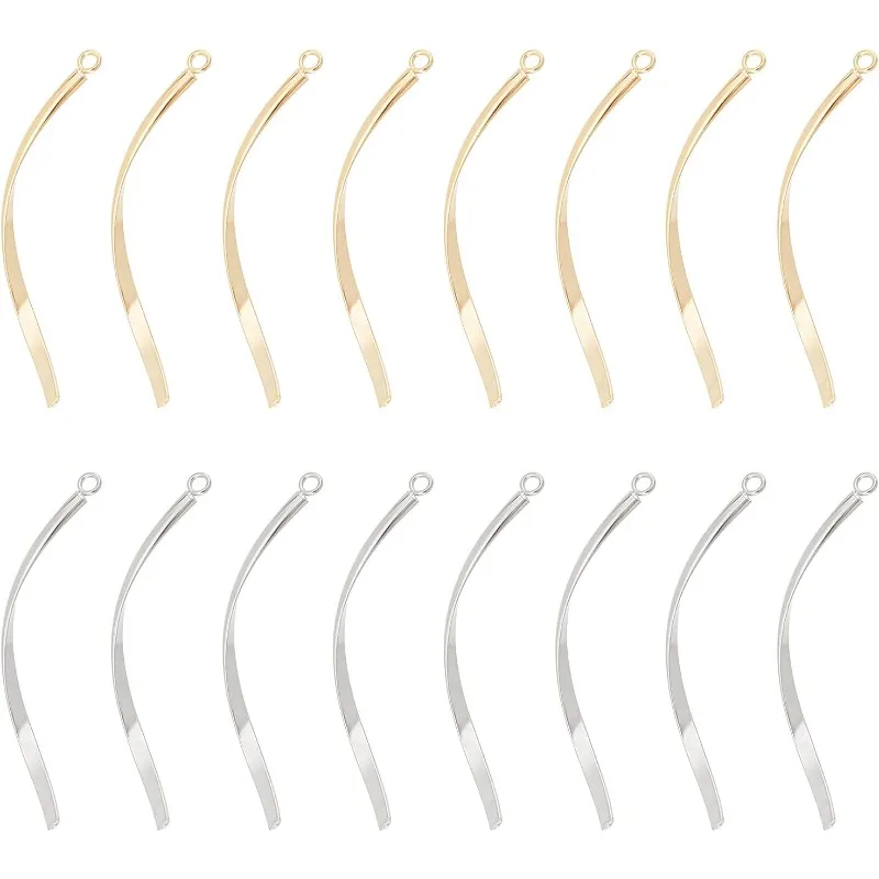 

32pcs 2 Colors Twist Pendants Metal Rectangle Bar Charm Vertical Twist Bar Earrings Charm Stereoscopic Stainless Steel Pendants