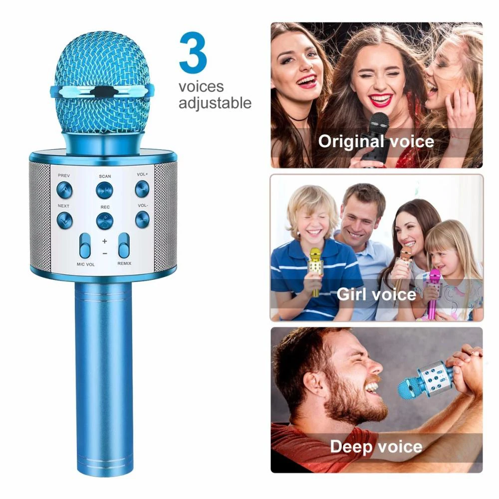 Wireless Karaoke Microphone Bluetooth Handheld Portable Speaker Home KTV Player with Dancing LED Lights Record Function for Kids