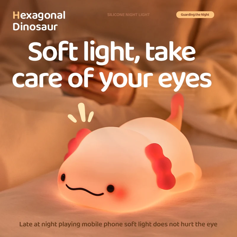 Cartoon Dinosaur Silicone Touch Night Light Rechargeable Eye-Care Bedside Lamp Infant Feeding Light Girls Kids Xmas Birthday