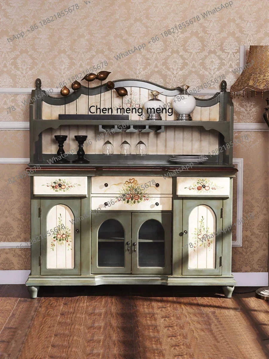 D178  European and American painted kitchen overall cabinet, old antique furniture pastoral tea cabinet Mediterranean wine cabin