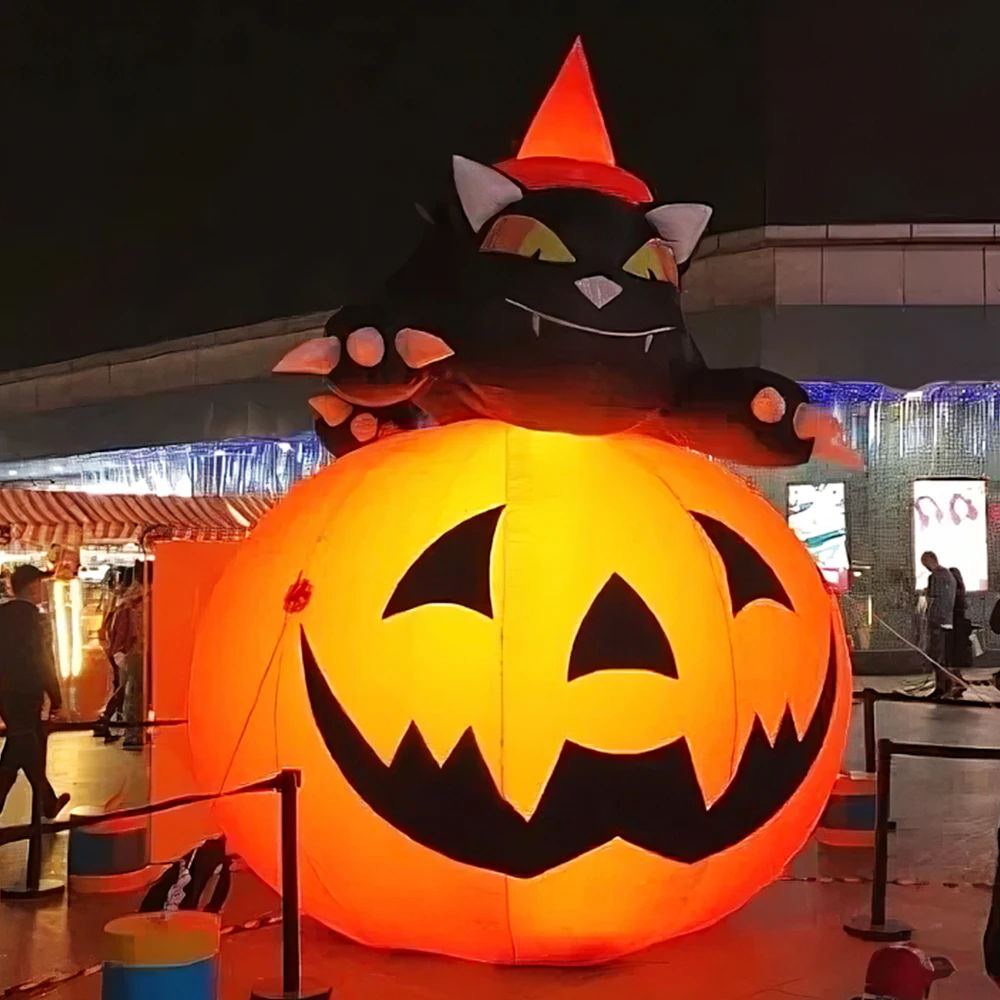 Giant Inflatable Halloween Pumpkin & Black Cat Decoration With Oxford Material For Outdoor Family Fun Events