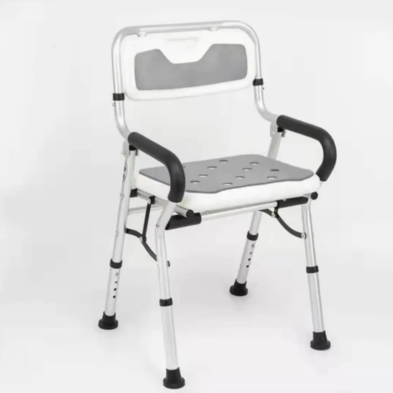 Foldable Shower Chair Aluminum Alloy Large Armrest Bath Chair For Elderly Pregnant Women Adjustable Height Bath Chair