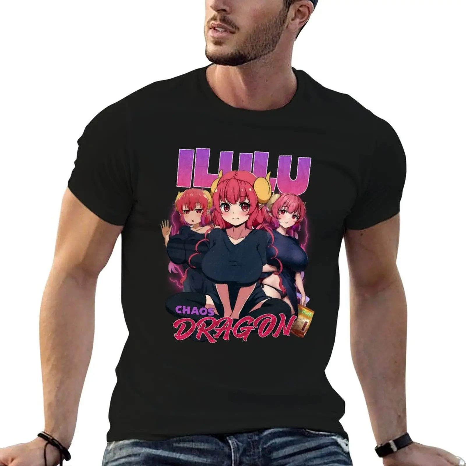 

Miss Kobayashi's Dragon Maid Ilulu Vintage Bootleg Design T-Shirt t shirts cotton 100% t shirts for man slim fit T-Shirt