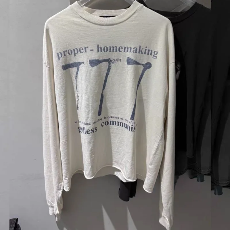 

777 Hoe Graffiti Print Vintage Washed Old ERD Long Sleeve Men Women Fashion Street Casual Loose Cotton Round Neck Sweatshirts