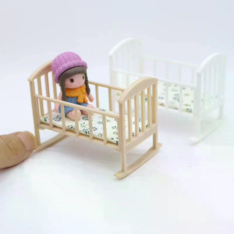 1/12 Dollhouse Mini Cradle Baby Bed Rocking Bed Model Funiture Accessories For Doll House Decor Kids Pretend Play Toys Gift
