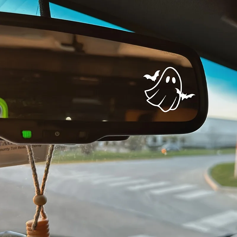 4pcs Cute Ghost Bat Halloween Vinyl Sticker For Car Rearview Mirror Truck Window Waterproof Easy Paste Decor Decal