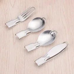 1Pc Fold Fork Spoon Stainless Steel Silver Foldable Cookware Portable Camping Outdoor Utensil Multi Purpose Chopsticks