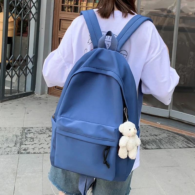 HOCODO Simple Female Backpack Women Canval School Bag For Teenage Girl Casual Shoulder Bag Solid Color Rucksack Quality Travel