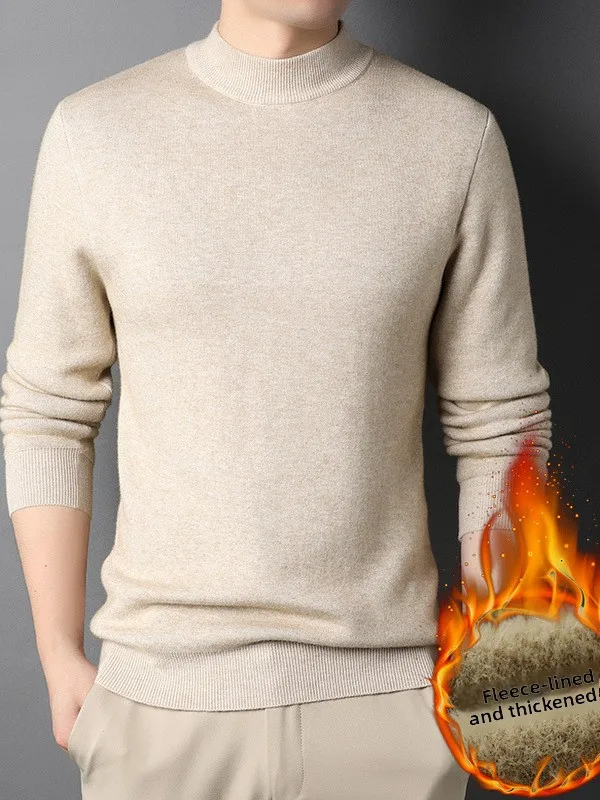 Men's Winter Fce Lined Knitwear Base Layer irt Mink Inteated Velvet f High Ne Inner Wear Pure Color Versatile