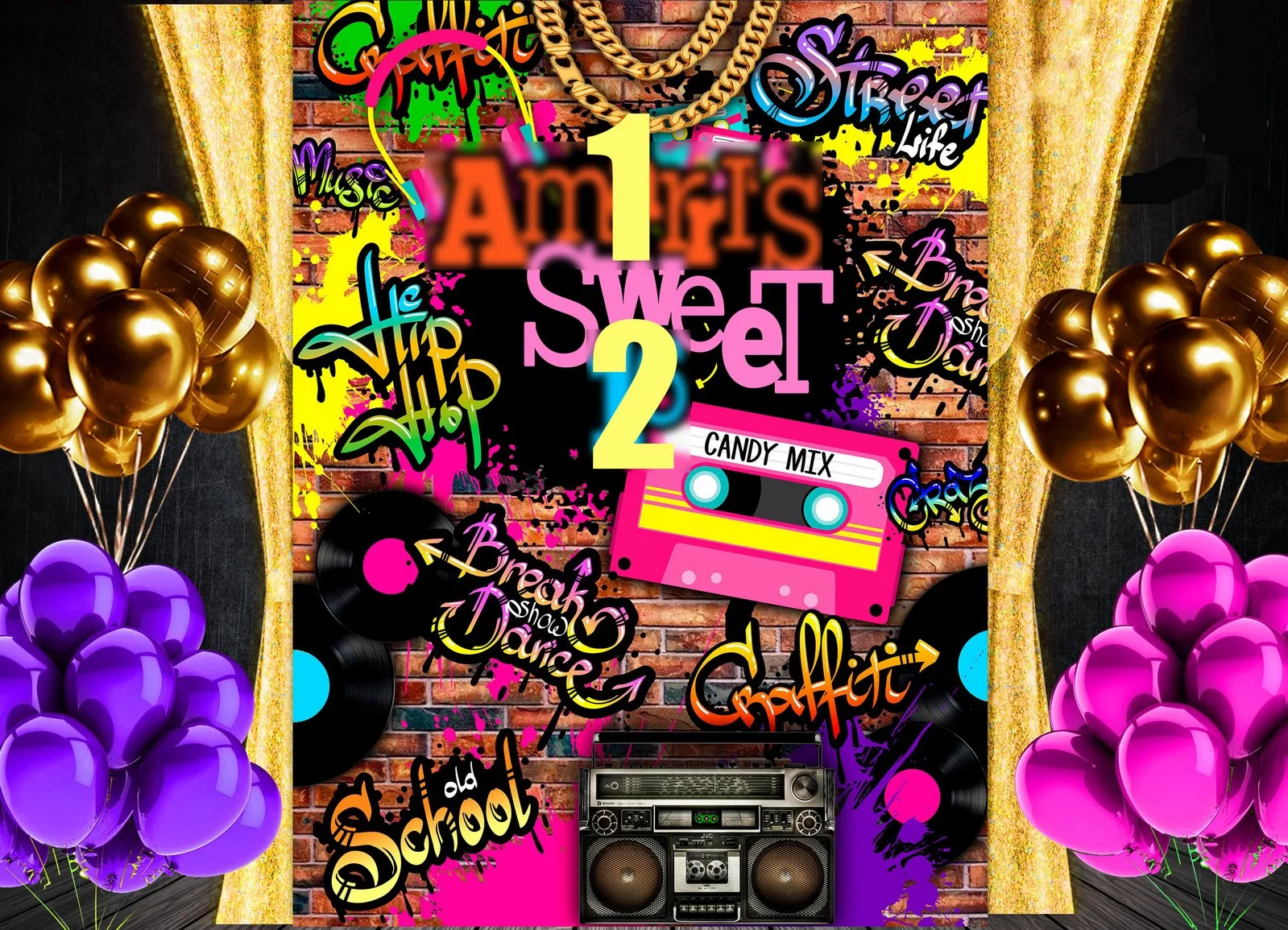 العرف 80s الكتابة على الجدران الأحمر الطوب جدار مسجل رسالة الهيب هوب الحلو 16 صورة خلفية خلفية عيد ميلاد