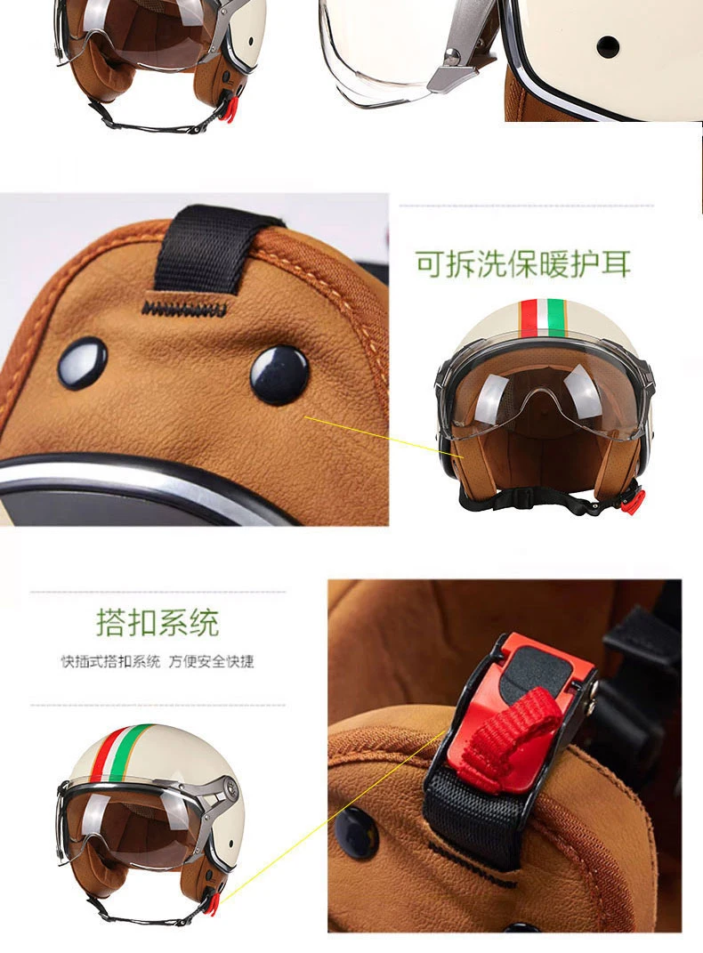 Neue Open Face 3/4 Motorrad Helm Retro Motorrad Helme Vintage Chopper Capacete De Moto Bike Roller Mit Für Männer Frauen DOT – Detail 10