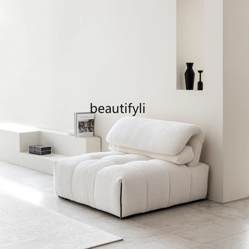 Cream Style Simple Fabric White Straight Folding High Backrest Tofu Block Module Combination Sofa