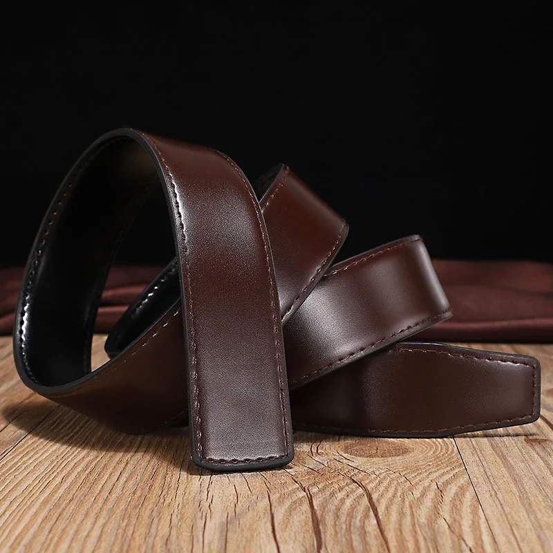 New Double-sided Cow Reversible Leather No Buckle Wide Belt Without Automatic Buckle High Quality Double light Belt