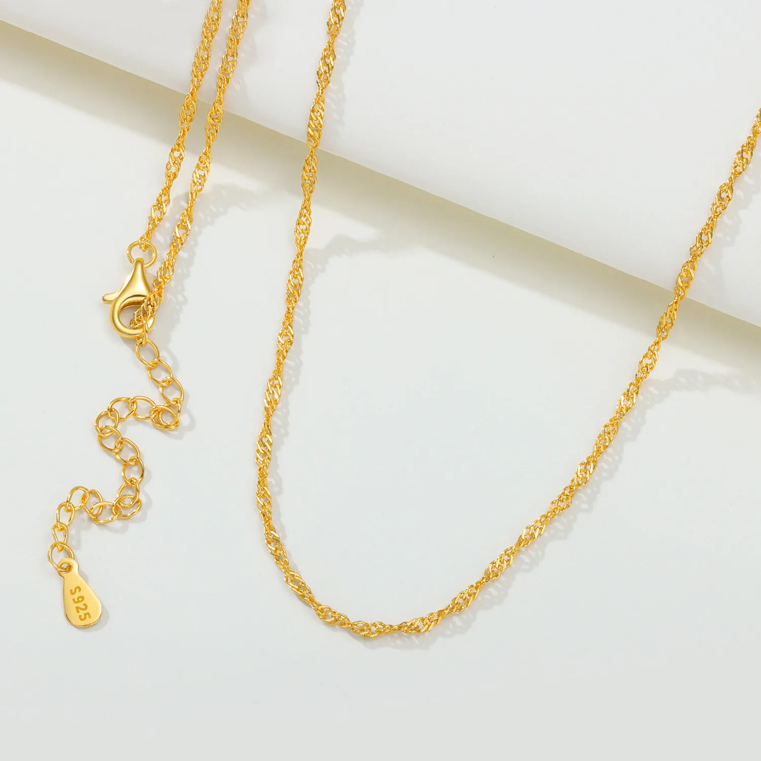 925 Sterling Silver 18K Gold Plated Water Ripple Necklace Simple & Versatile Basic Fine Jewelry for Women Birthday Party Gifts