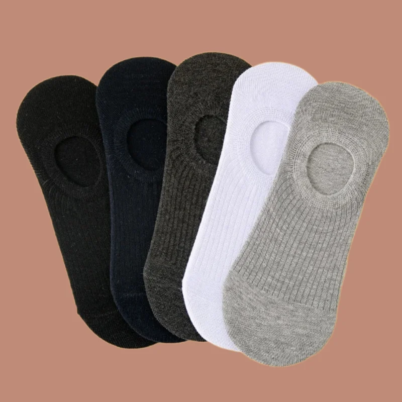 

5/10 Pairs Retro Cotton Comfort Socks Shallow Mouth Silicone Non-slip Men's Mesh Socks Breathable Solid Stripe Color Boat Socks