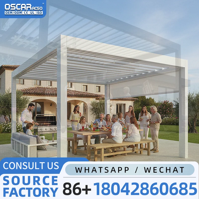 Aluminum Louver Roof Waterproof Open Close Rattan Gazebo for Garden Patio Backyard pergola