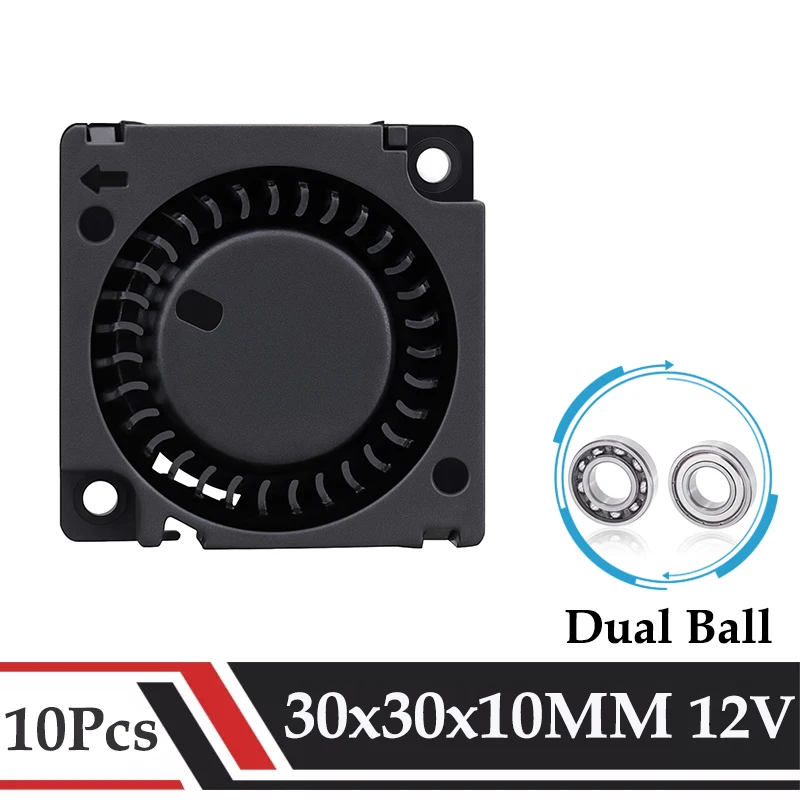 10Pcs Gdstime DC 12V 30x30x10mm Dual Ball 1 inch Small Mini Cooling Fan 3010 Radial Fan 30MM Turbo Blower for 3D Printer Cooling