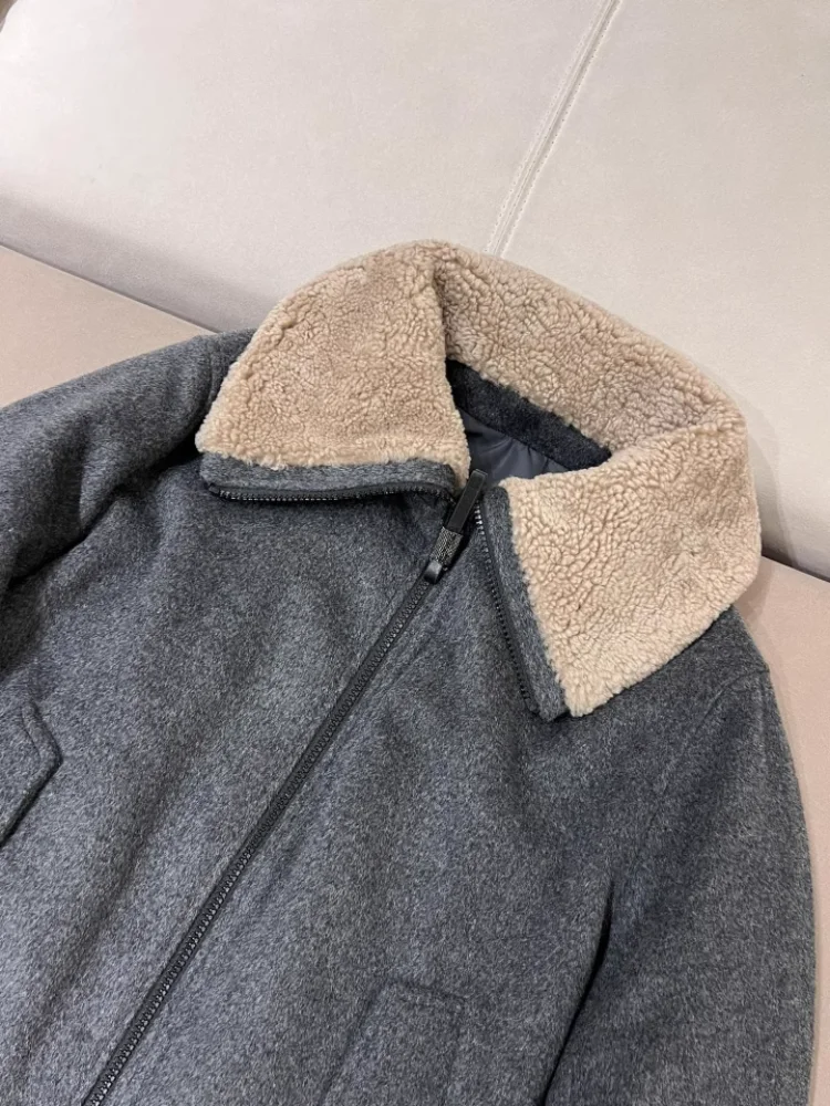 Australian wool fur trimmed casual bomber coat