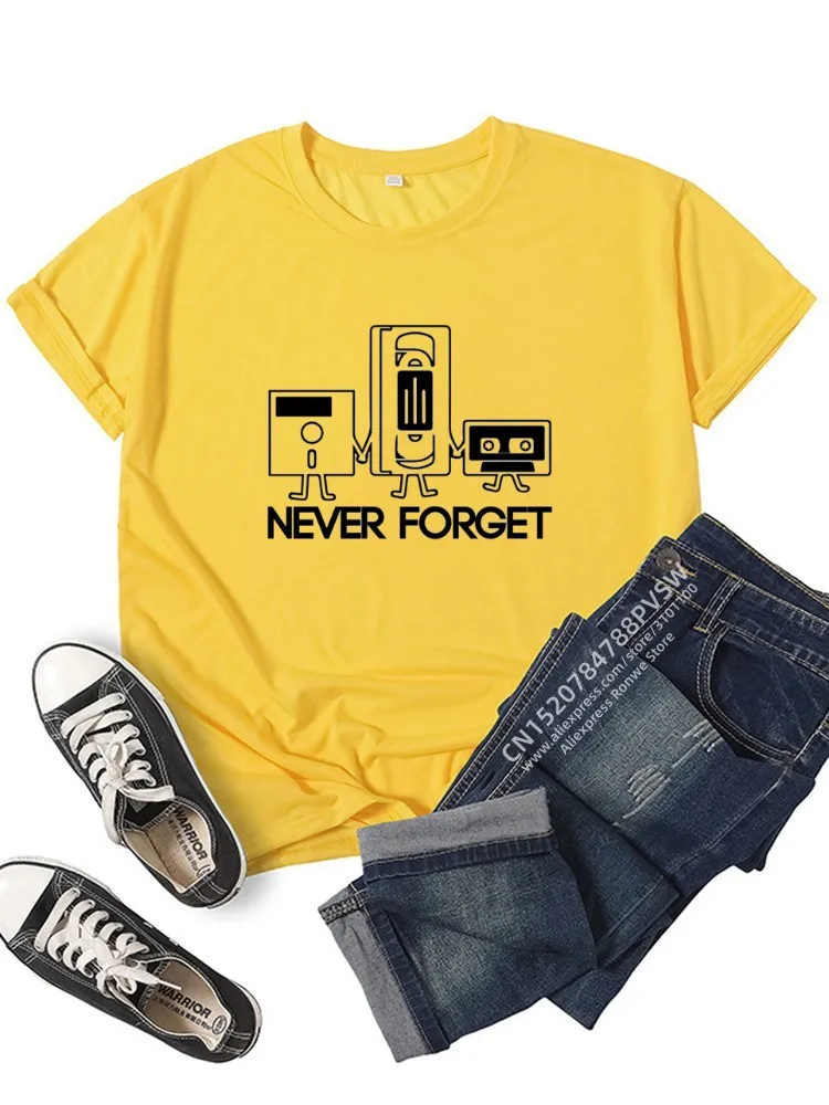 Never Forget 90S Graphic Womens T-shirts Girl Summer Short Sleeve Crewneck Tops Oversized Tops Tee Trendy Casual Loose Clothes