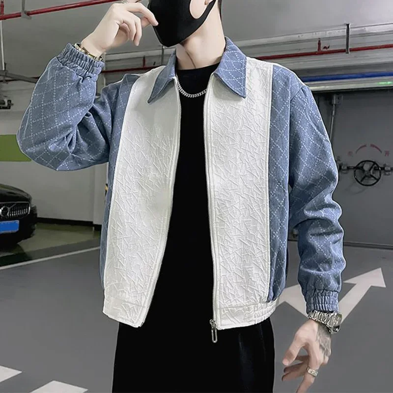 

Spring Autumn KPOP Fashion Style Harajuku Slim Fit Tops Loose All Match Lapel Outerwear Patchwork Long Sleeve Jacket JJ724