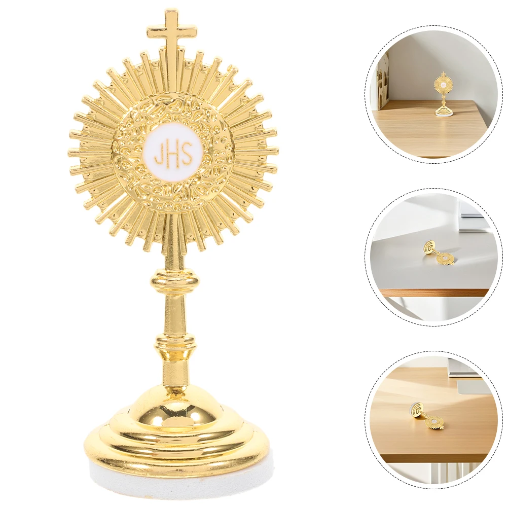 Decoration Religious Ornaments Standing Cross for Home Catholic Golden Metal Jesus Statue