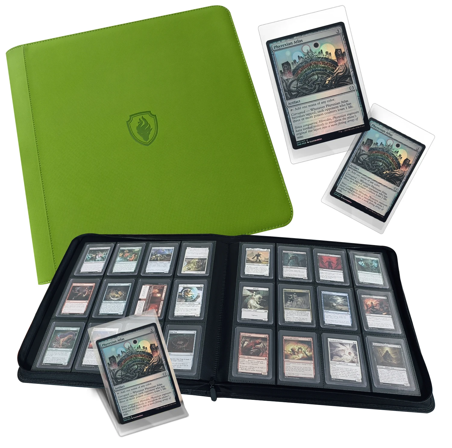 Houdt 384-toploader vast |   12 zakken |   Ringloze dubbelzijdige zakken |    Premium Top Loader Binder voor ruilkaarten
