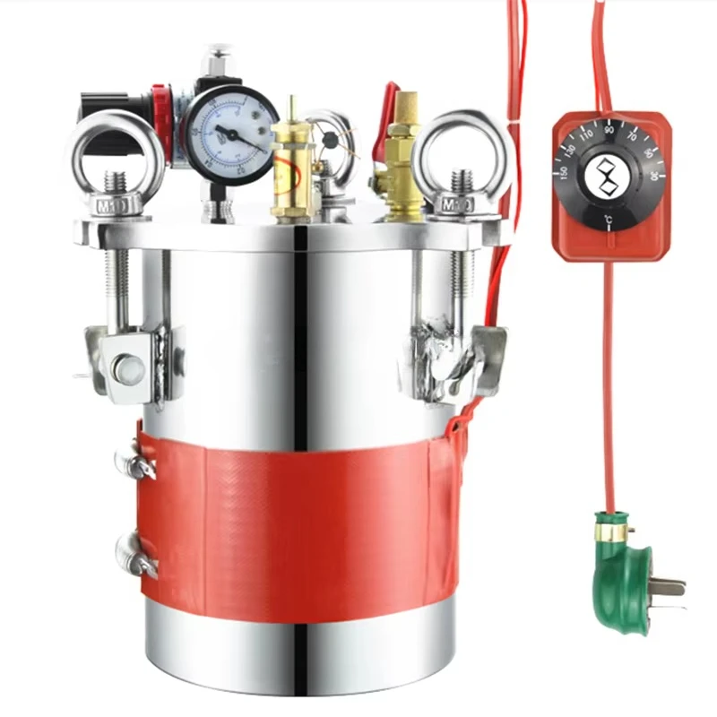 Heated Glue Dispensing Pressure Tank - Stainless Steel Reservoir with Silicone Heating Jacket & Temp Control