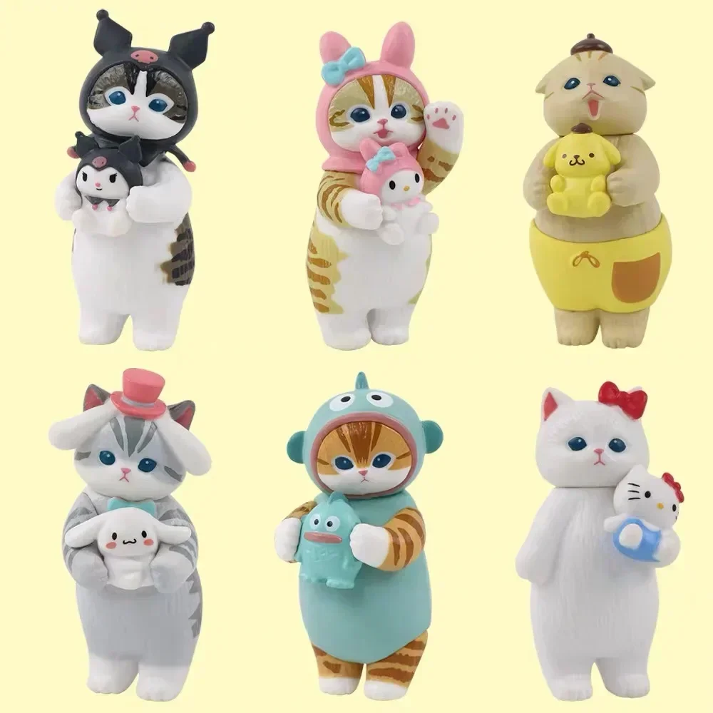 

6pcs Cartoon 5.5cm Kitty Cat Anime Figure Cinnamoroll Kuromi Doll Hark Cat HelloKittys Melody Pet Model Gifts