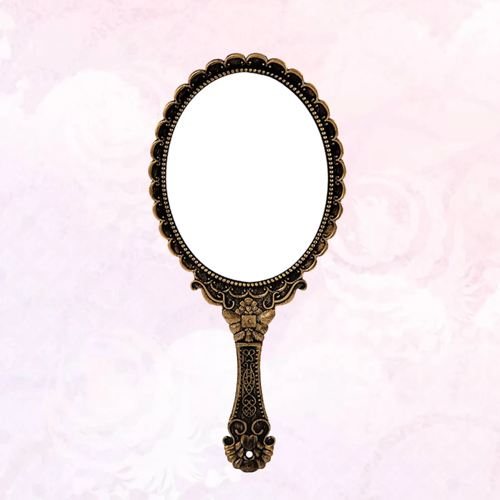 Criativo retro padrão lidar com espelho de maquiagem espelho de maquiagem portátil espelho de renda à mão (bronze)