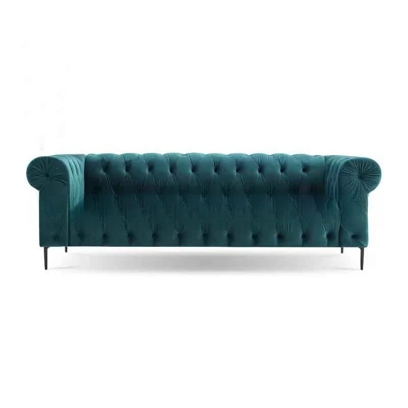 

American fleece fabric pull buckle three-person sofa furniture stainless steel leisure club Nordic reception negotiation sofa