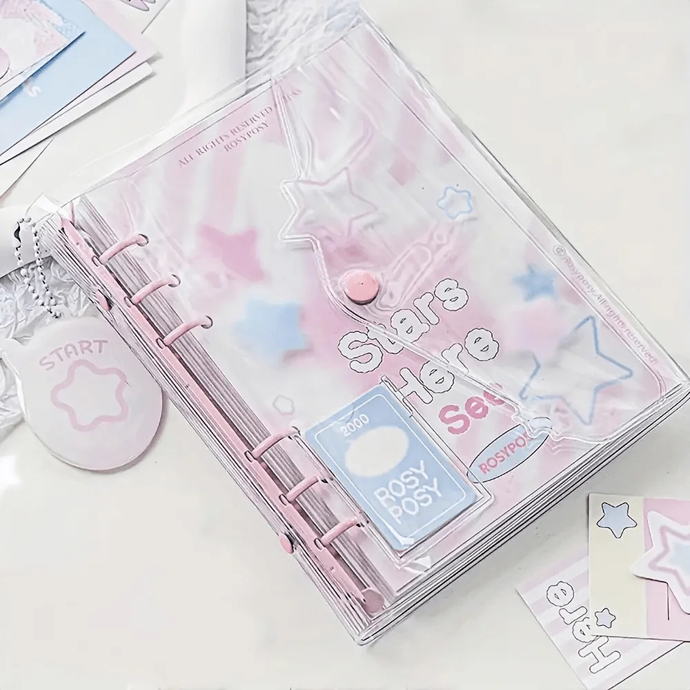 Cute Celestial Star Notebook Envelope Style Binder 96 Sheets Page Stickers Hanging Charms Aesthetic Handbook School Scrapbook