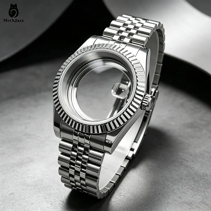 36mm/39mm Fluted Bezel NH35 Case For DJ Replacement Part Sapphire Glass Stainless Steel Fit Nh35 Nh36 Movement Watch Case NH35