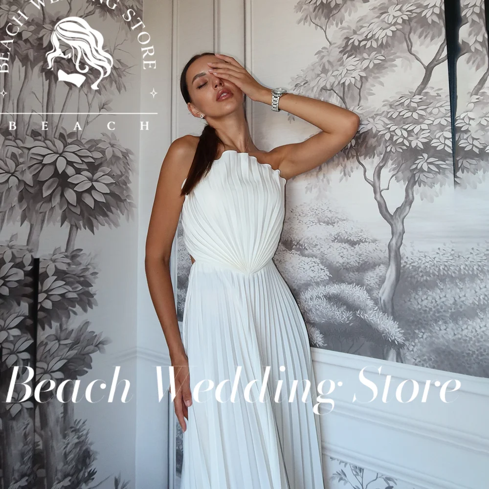 

Beach 2025 Elegant Sleeveless Backless Strapless Pleated Minimalist Modern Bridal Gown Satin Simple Vestidos De Novia Customized