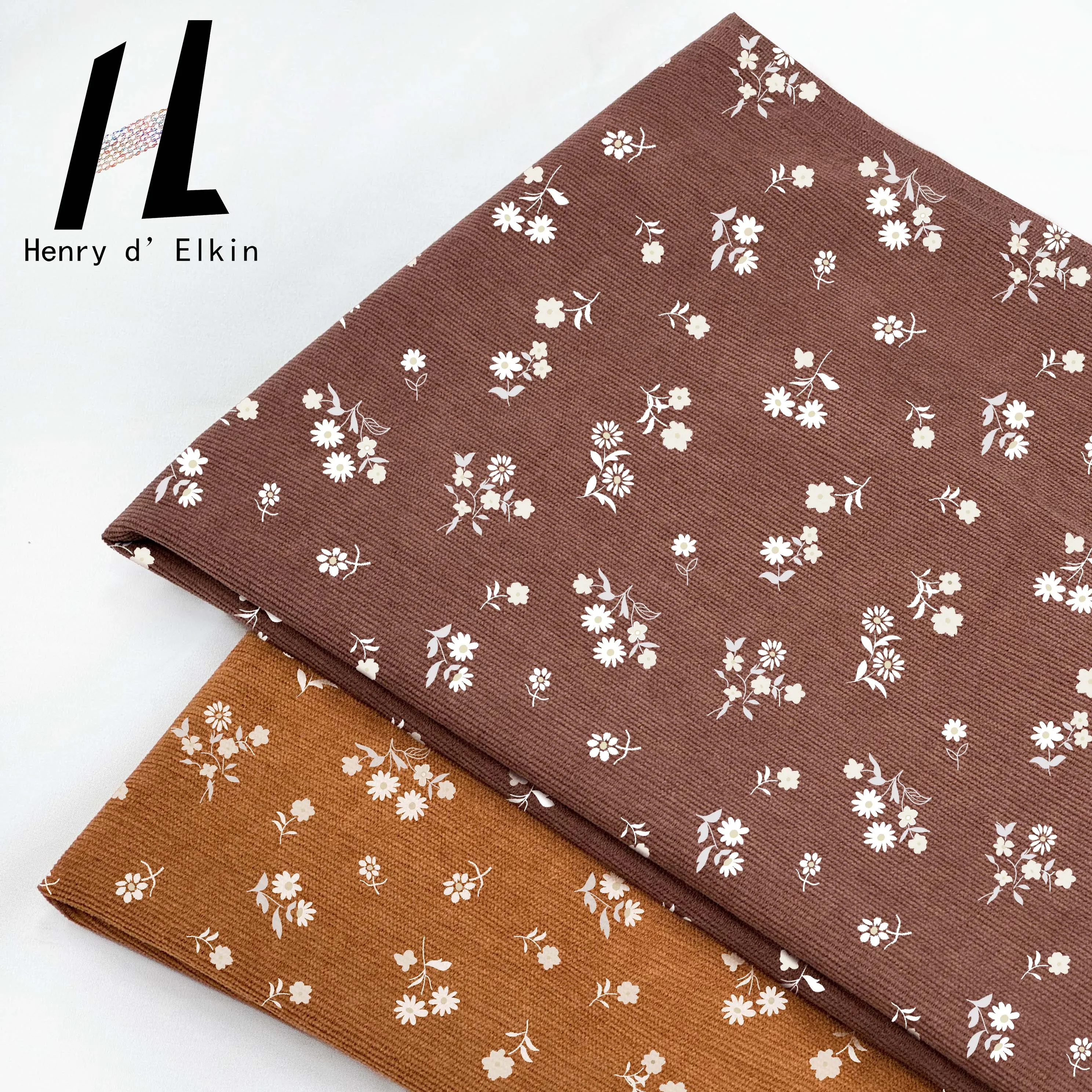

100% Polyester Small Floral Custom 21w Corduroy Fabric 200gsm Woven Rib Print Dress Coat Pants Printed Fabric