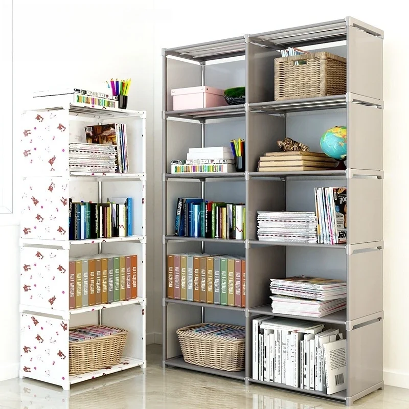 Simple Bookshelf Storage Locker Foldable Multi-layer Wardrobe Bedroom Storage Holders Bookcase Book Organizer Debris Rack Shelf