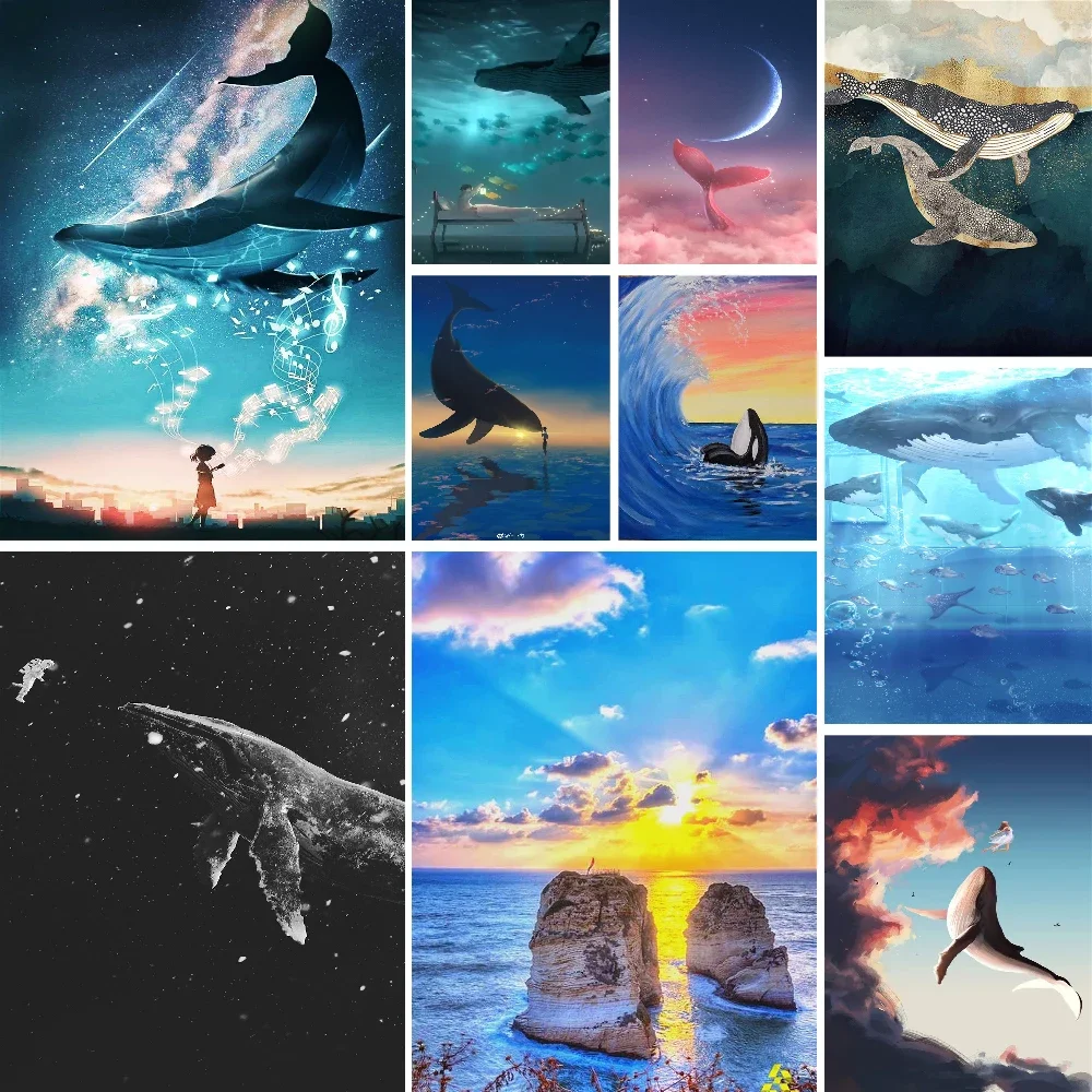 

589669 Blue Whale Ocean Paint By Number For Adults DIY Personalized Crafts Supplies For Adults Home Decoration