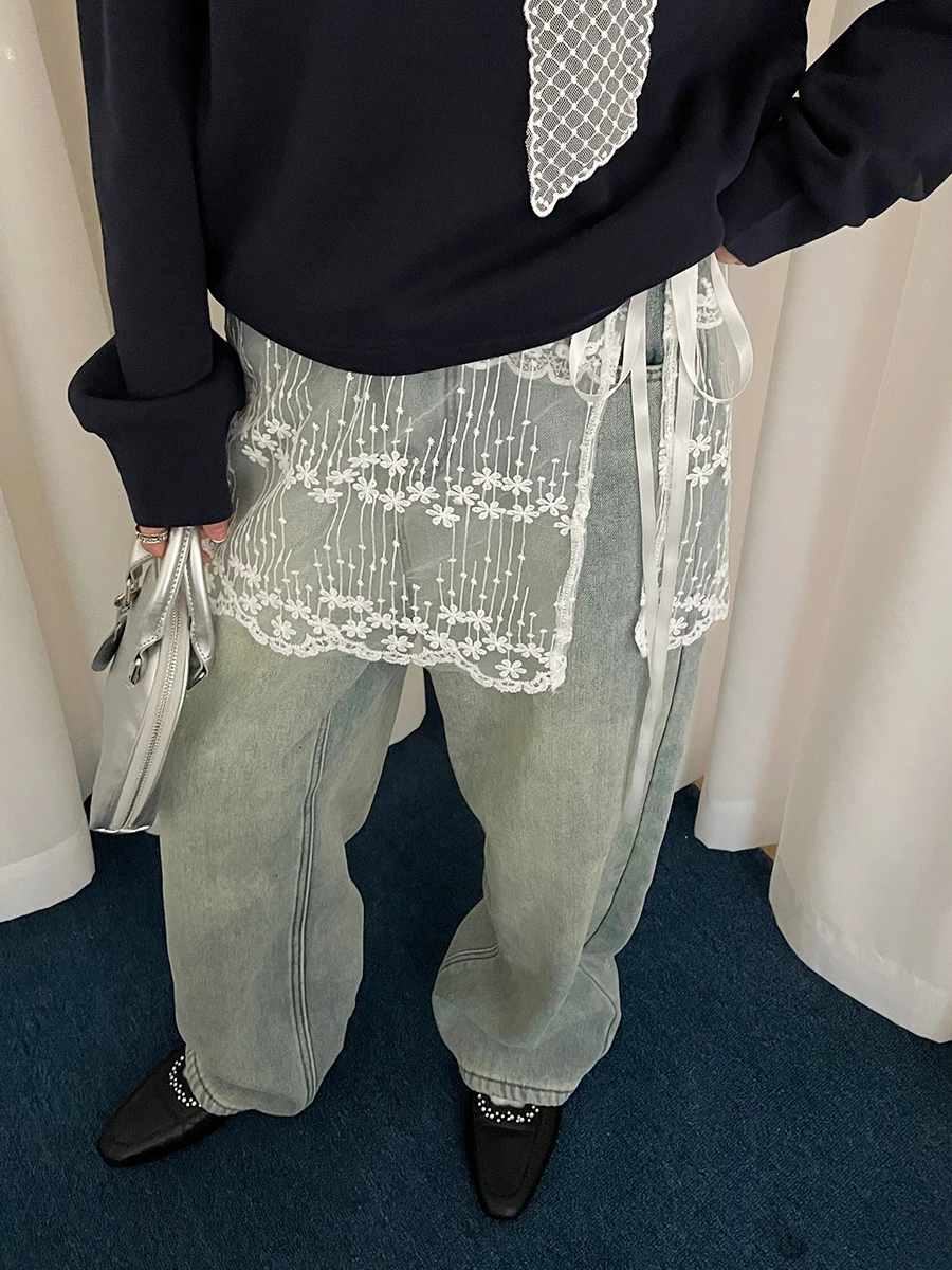 Hanfu Style Lace Embroidery Floral Belt Curtain For Women, 2025 Spring And Summer New Layered Apron Curtain Accessory